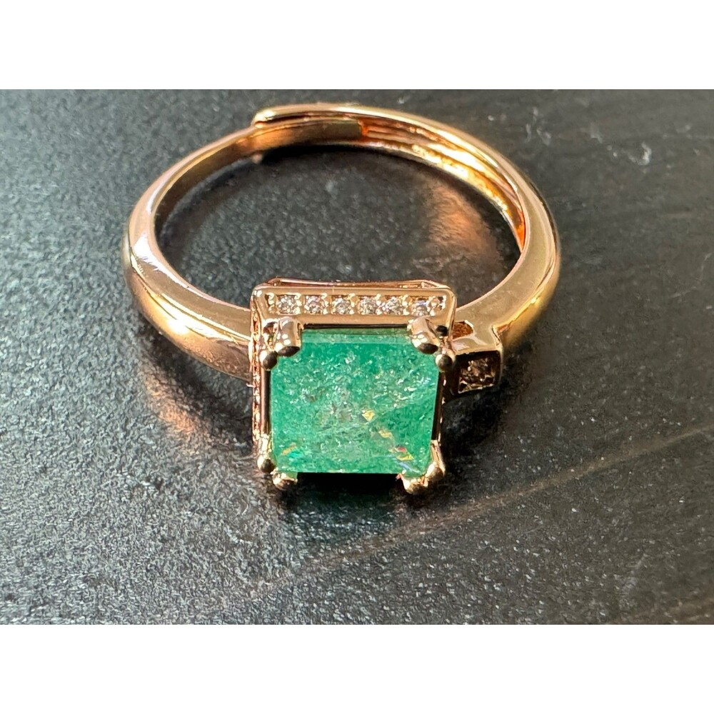 585 14K RG Rolled Gold Stamped Paraiba Tourmaline Blue Adjustable Size 7 Ring